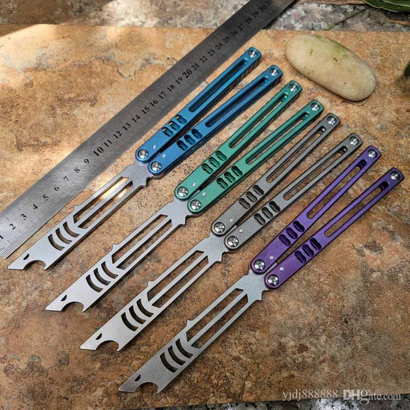 Ny Theone Balisong Butterfly Trainer Training Knife Not Sharp D2 Blade Channel Titanium Handle Swing Jilt Knives Ex10 Chimera Hom Ab Triton Squid Nautilus Cyoz BM42