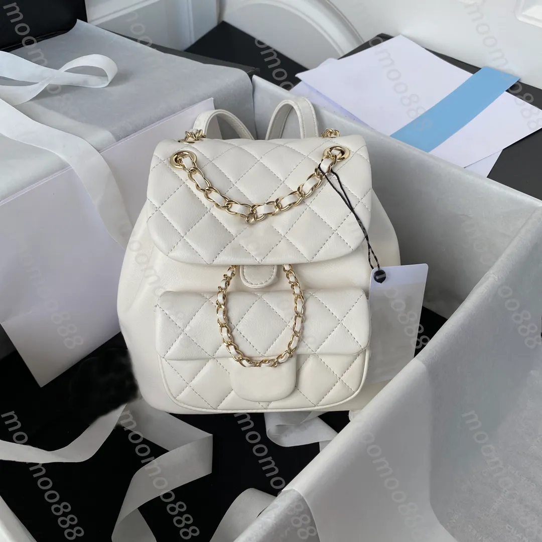 12A brandneuer Designer-Mini-Duma-Rucksack in Spiegelqualität für Damen, schwarzes Lammfell, gesteppte Klappe, Geldbörse, Taschen, doppelter Schultergurt, goldfarbene Box-Tasche, luxuriöse Handtaschen aus echtem Leder