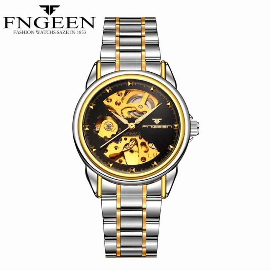 ساعة معصم Fngeen Women Watch Mechanical Hote Waterproof Luminous Hands Female Clock Gold Watches Orologio Donna Reloj Automatico Par2137