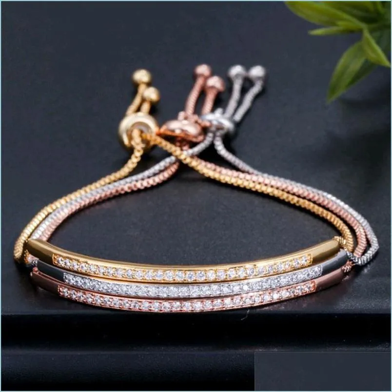 Bangle Originality Bracelet Delicate Microinlay Zircon Crystal Single Row Arc Adjustable Fashion Jewelry Women Chain Bracelets 3 18Zx Dh3Wf