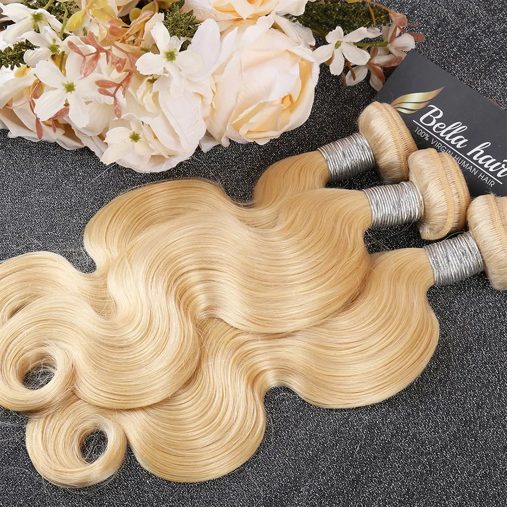 Malezyjskie ludzkie dziewicze włosy splot #613 Blond wiązki fala ciała podwójne wątek Extesnsion Bellahair