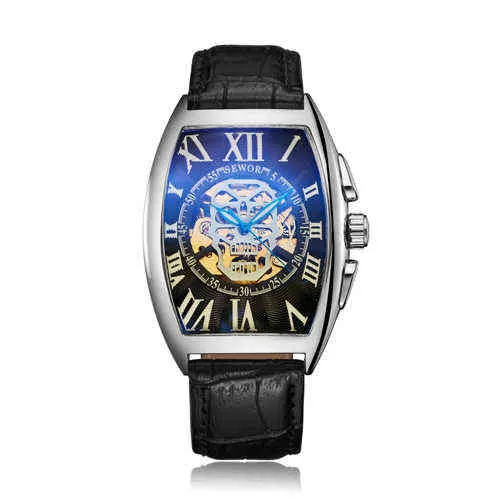 Orologio Meccanico Automatico Uomo Lusso - Quadrante Scheletrato Tonneau, Cinturino In Pelle, Impermeabile 3ATM, Luminoso