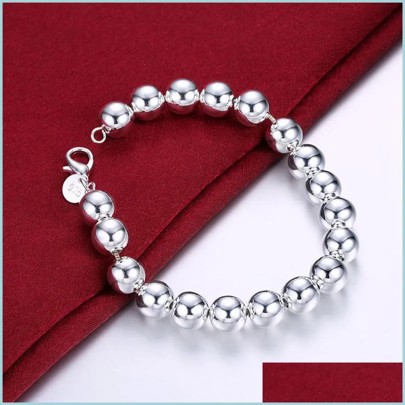 خيوط مطرز 925 Sterling Sier 8mm/10mm Hollow Circle Ball Beads Beded 20cm Bracelet Woman Mashion Modern Jewelry 1251 T2 Drop Del Dhlwo