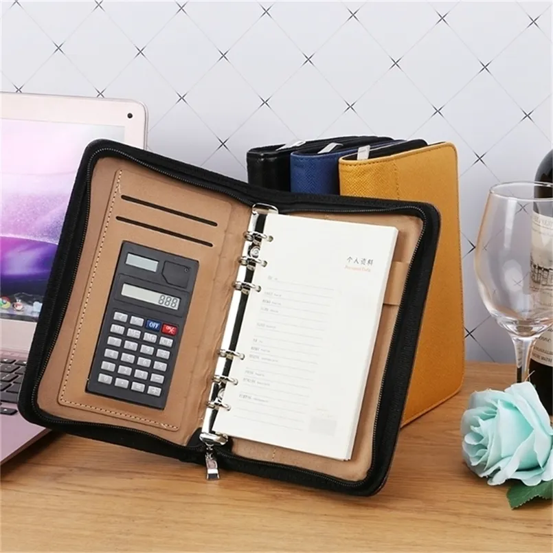 Anteckningar PU LEATHER COVER DOLEBOK Notebook Loose-Leaf Business Notepad med Calculator 220914