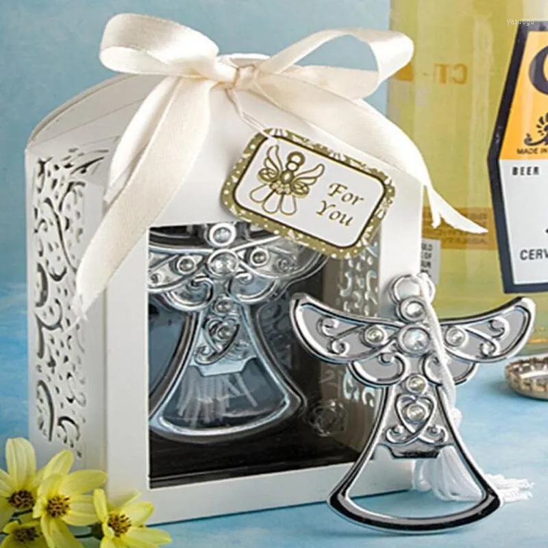 Feest gunst 20 stcs/lot bruiloft souvenir angel fles opener klein geschenk met doos voor decoraties accessoires