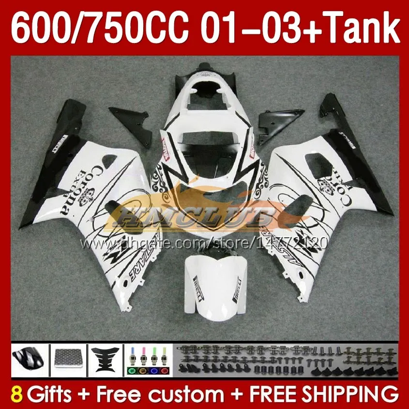 Suzuki GSXR-750 GSXR600 750CCのOEMフェアリングスタンクK1 GSXR750 01 02 03 152NO.47 600CC GSXR 750 600 CC 2001 2002 2003 GSXR-600 01-03インジェクションモルドフェアリングホワイトブラックブルク