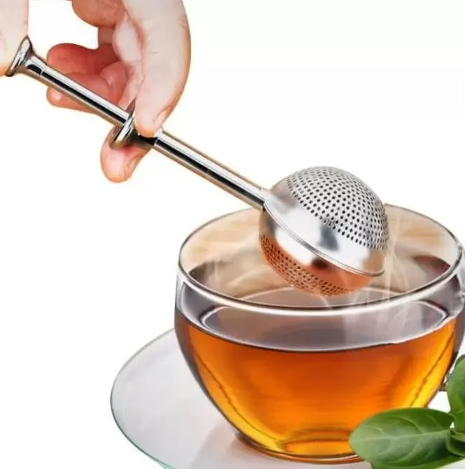 Tea Strainer Ball Push Tea Infuser Loose Leaf Tool Herbal Teaspoon Filter Diffuser Home Kitchen Bar Drinkware Stainless Steel CC