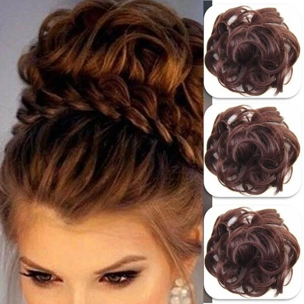 Chouchou Postiche Faux Cheveux - Rajout Pour Chignon - Brun Sombre Quasi Noir - Neuf