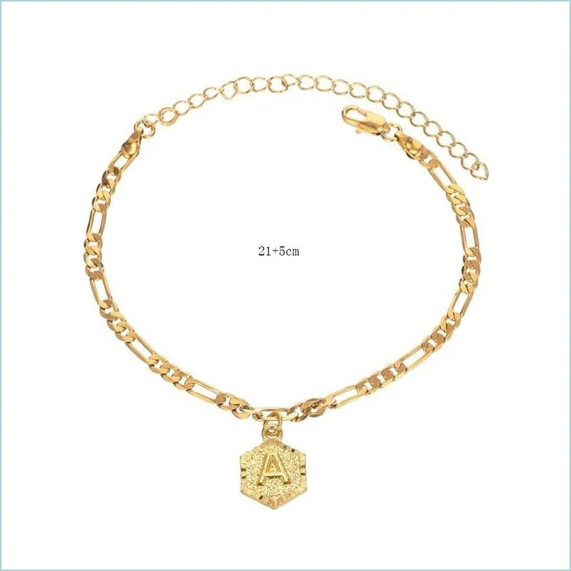 Ankjes Ankjes A-Z Letter Hexagon Initiaal voor vrouwen Gold roestvrijstalen enkelarmband op de been vrouwelijke voetketen Anklet Jewelry Dhmrz