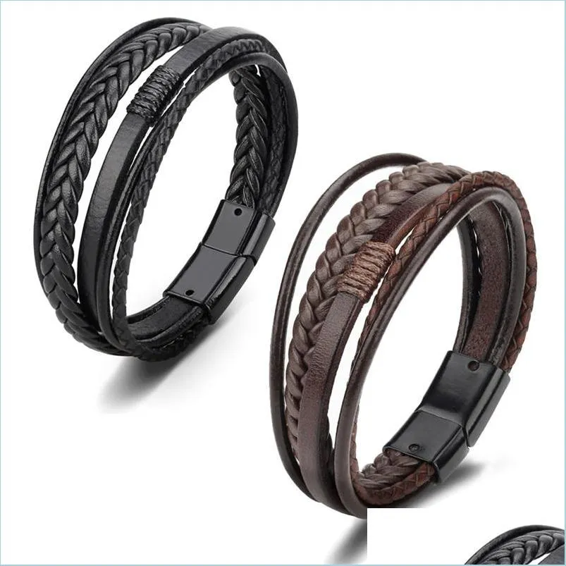 Lien Chaîne À La Mode En Cuir Véritable Bracelets Hommes Mtilayer Corde Tressée Lien Chaîne Homme Femme Bracelet Rétro Bijoux 1212 E3 Drop De Dhwpg