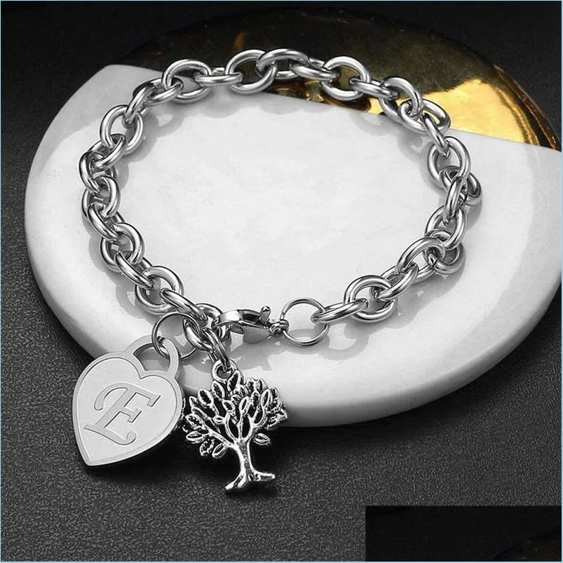 Pulseira de pulseira de aço inoxidável de aço inoxidável com 26 letras pendentes a-z charm jóias iniciais de alfabeto para mulheres 3388 Q2 Dro dhreu