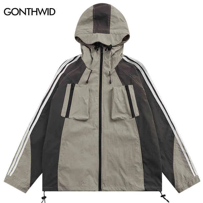 Men's Jackets 2022 Fashion Men Windbreaker Cargo Hooded Jackets Autumn Hiking Camping Waterproof Jacket Casual Color Block Patchwork Outdoor T220914