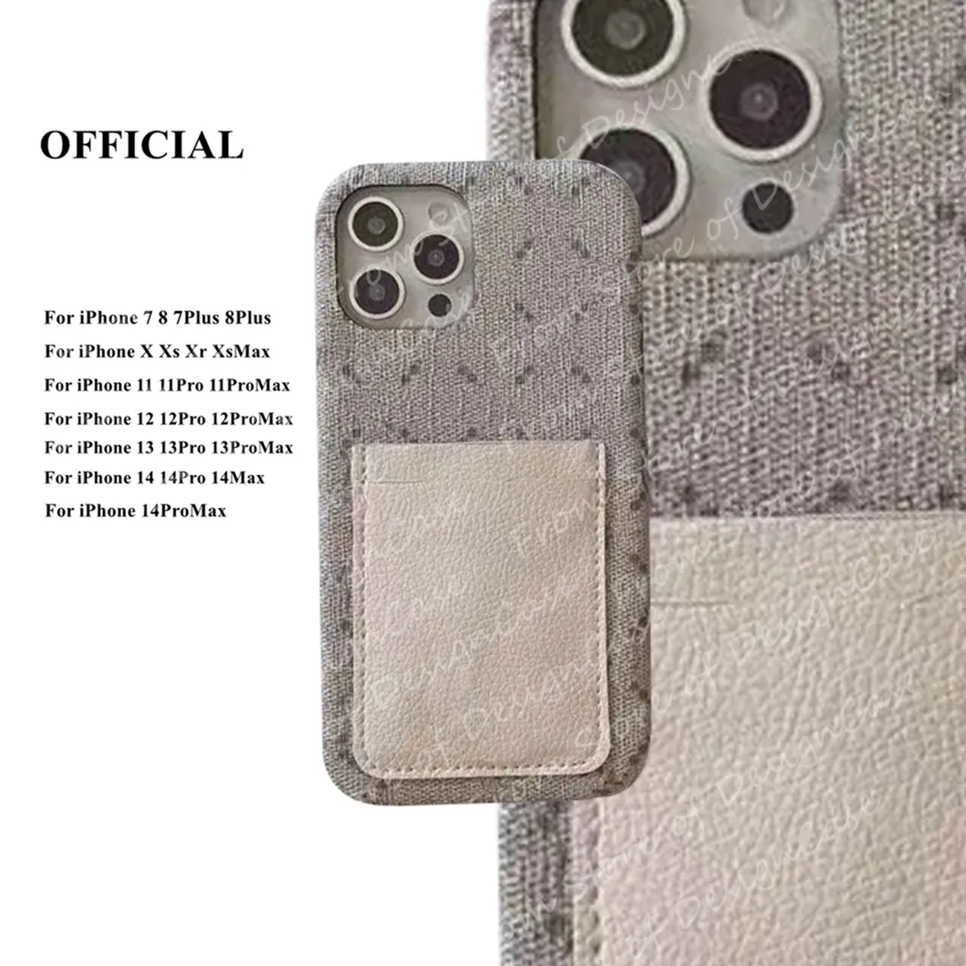 Official Designer Card Pocket Phone Cases for iPhone 15 14 13 12 11 Pro Max Hi Quality Purse 18 17 16 15pro 14pro 13pro 12pro X Xs Plus Luxury Case with Logo Box