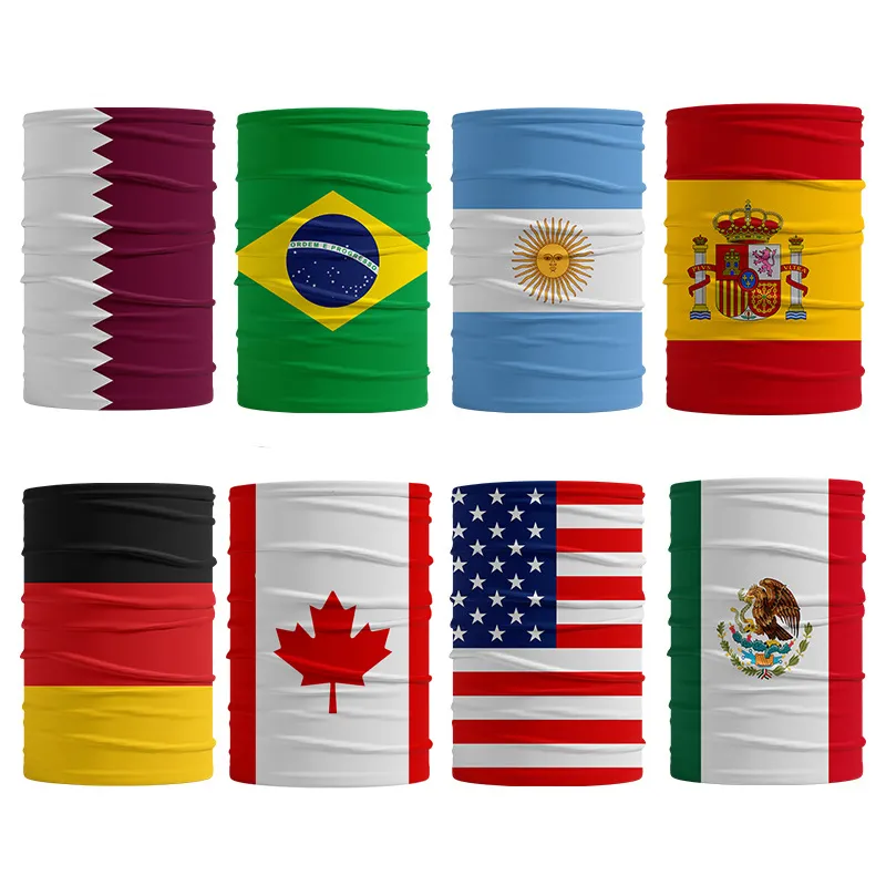 Flag da Copa do Mundo Bandana Party Decoration USA Alemanha qatar multifuncional no ver￣o gelo seda m￡gica m￡scara facial