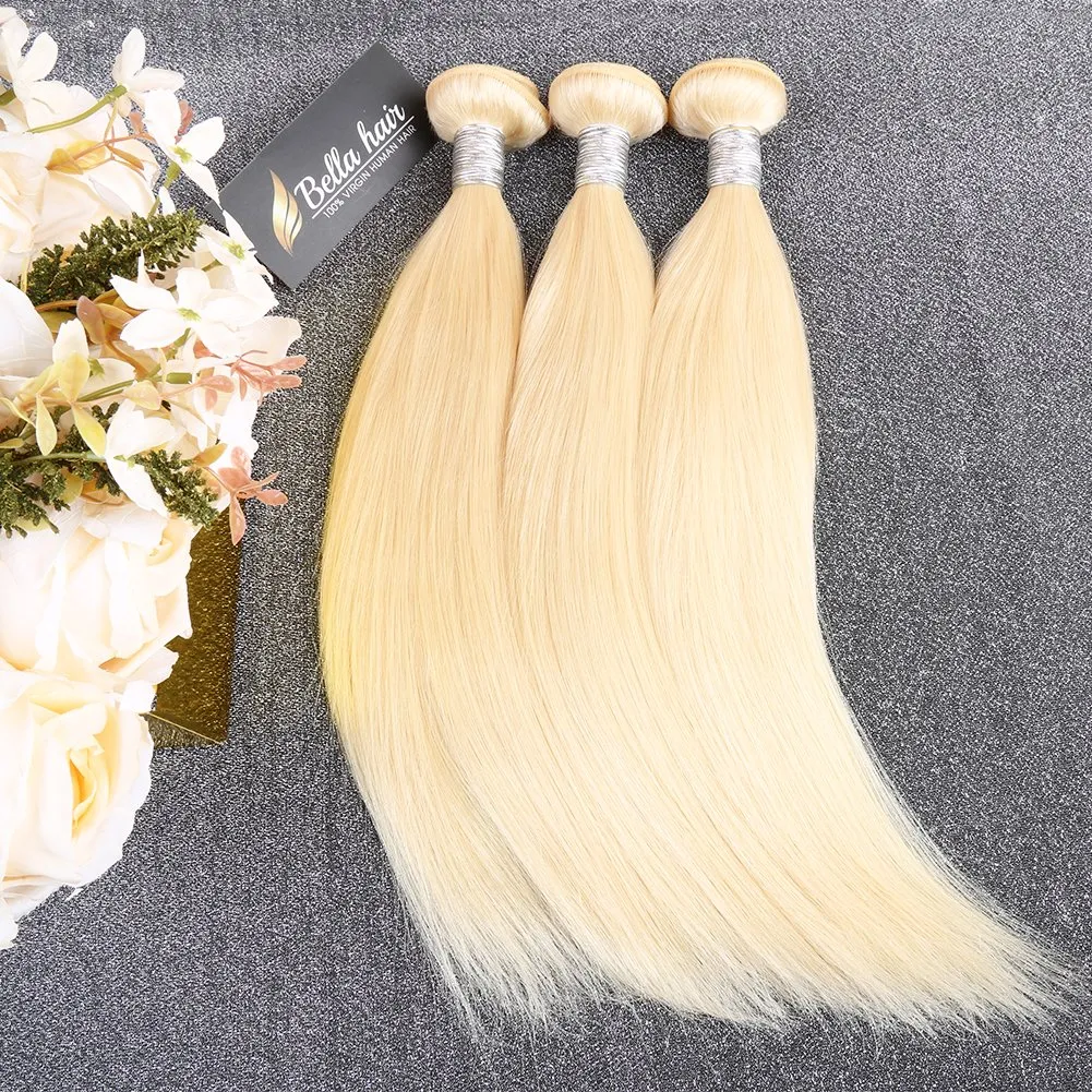 Unparalleled Quality 613 Blonde Human Hair Bundles Brazilian Remy Virgin Hair Sleek Straight Extensions Weft BellaHair 3 Bundle 12-30inch