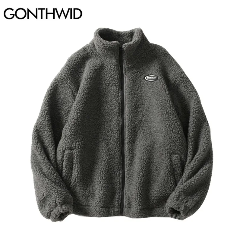 Jackets masculinos Gonthwid Harajuku Streetwear Fleece Color Solid Casual Casual Full Full Coats Hip Hop Winter Fashion tops 220915