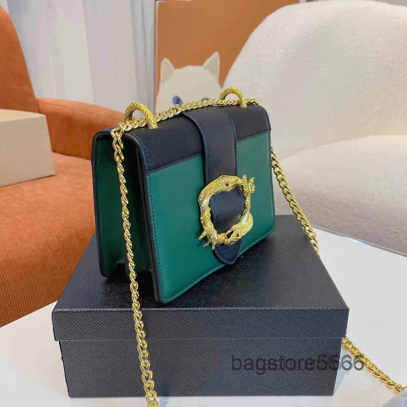 Women Evening Quality Bags High Gold Chain Handbag Shoulder Leather Designer Bags Color Matching Crossbody Female Metal Buckle Purses 22031