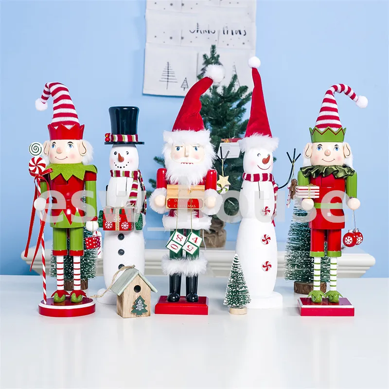 Christmas Santa Claus Nutcracker Wooden Snowman Figure Office Home Decoration