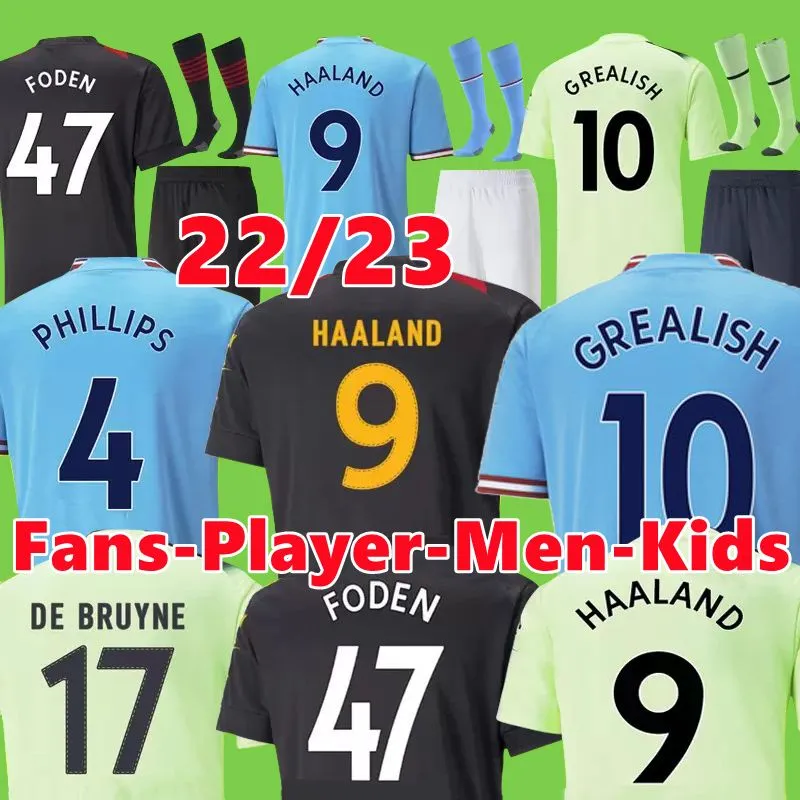 22 23 Haaland Soccer Jersey de Bruyne Grealish Mans Cities Sterling Mahrez Foden Fan Fan