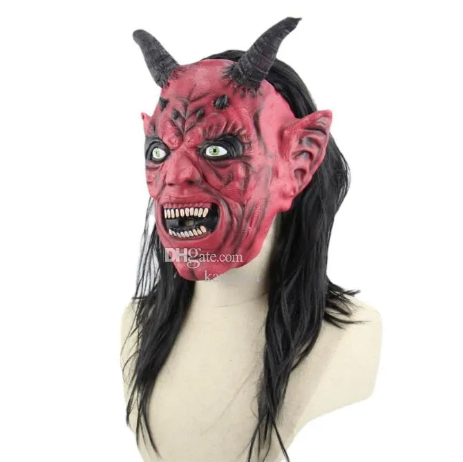 Masque Halloween Demi-Visage Démon - Cornes Satan - Mousse PU Léger - Bande Élastique Réglable - Pour Fête, Cosplay