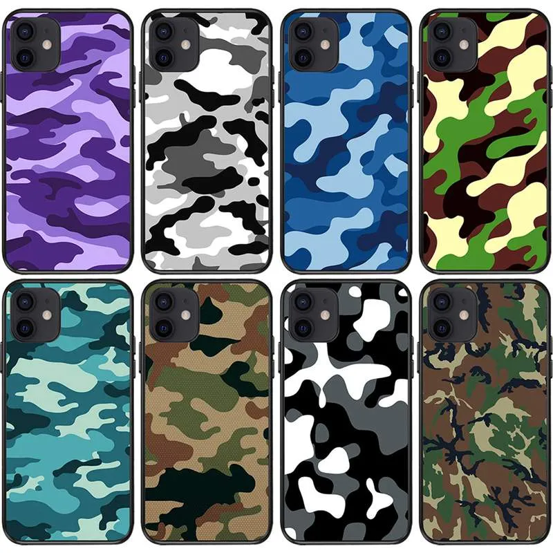 Étuis de camouflage militaire de l'armée de camouflage pour iPhone 15 14 Plus Pro Max 13 12 11 XS MAX XR X 8 7 6 6S Iphone15 Soft TPU Mode Vert Bleu Hommes Couverture de téléphone transparente Coque arrière