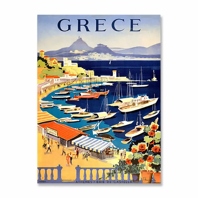 Vintage Célèbre Ville Paysage Affiches Métal Peinture Italie France Grèce Hawaii Rétro Plaque Mur Art Décor pour Salon Maison 20 cm x 30 cm Woo