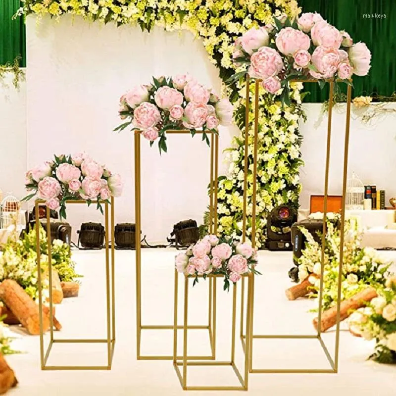 Dekoracja imprezy DIY Square Flower Stand Błyszcząca złocona żelazna półka Golden Couting Wedding Arch Props T Scena scena
