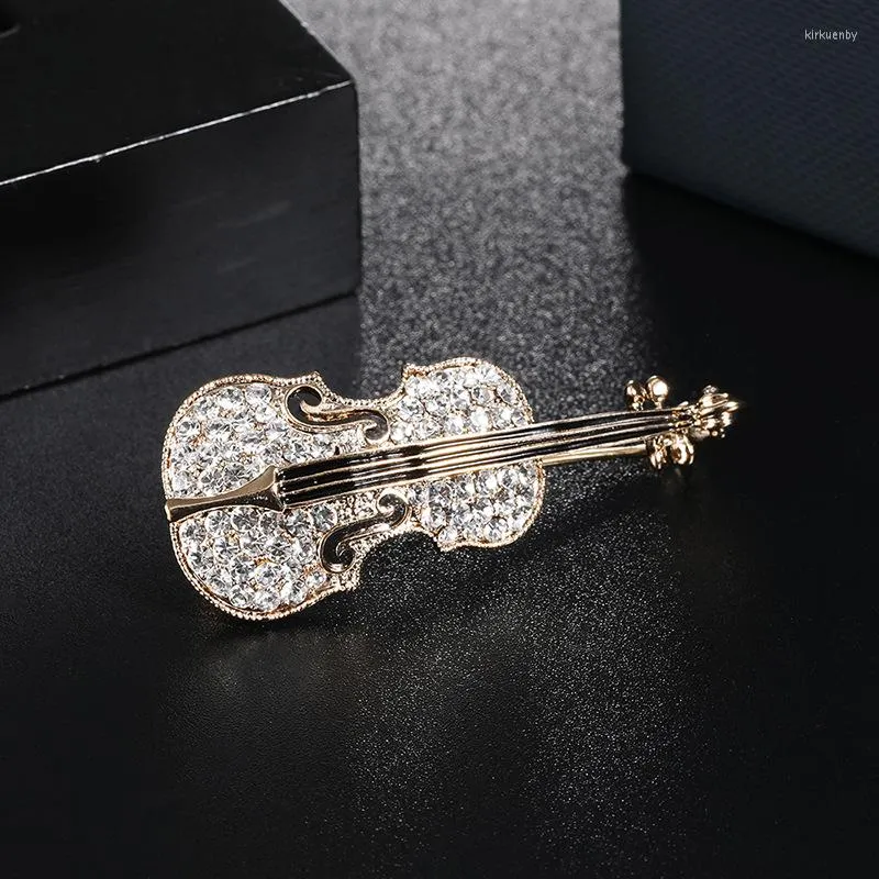 Broches Hoyon Rose Gold Violin Brooch for Women Ins Style Temperament Daimond of Pin Ropa creativa Gat Resaje
