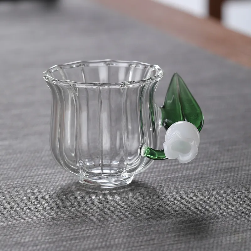 Fresh Glass Breakfast Milk Cups with Bell Orchid Handle Tea Cup