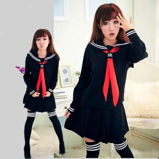 Kläder set japanska skola Sailor Uniform Fashion Class Navy Uniforms för Cosplay Girls Suit 3 st / set