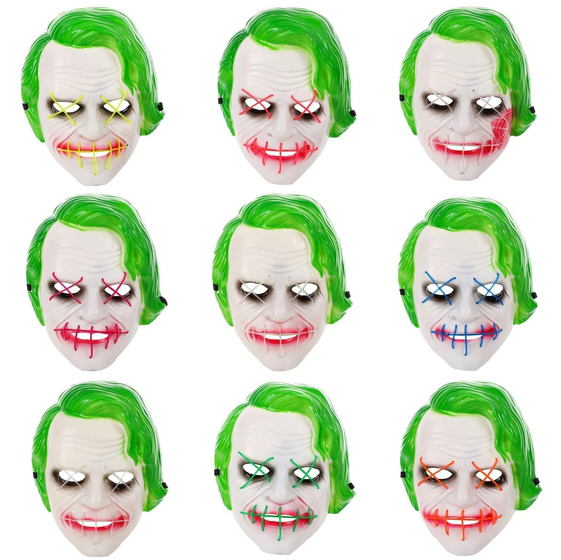 Halloween Green Hair Clown LED Cold Light Mask Bar Glowing DHL Shipping FY9557