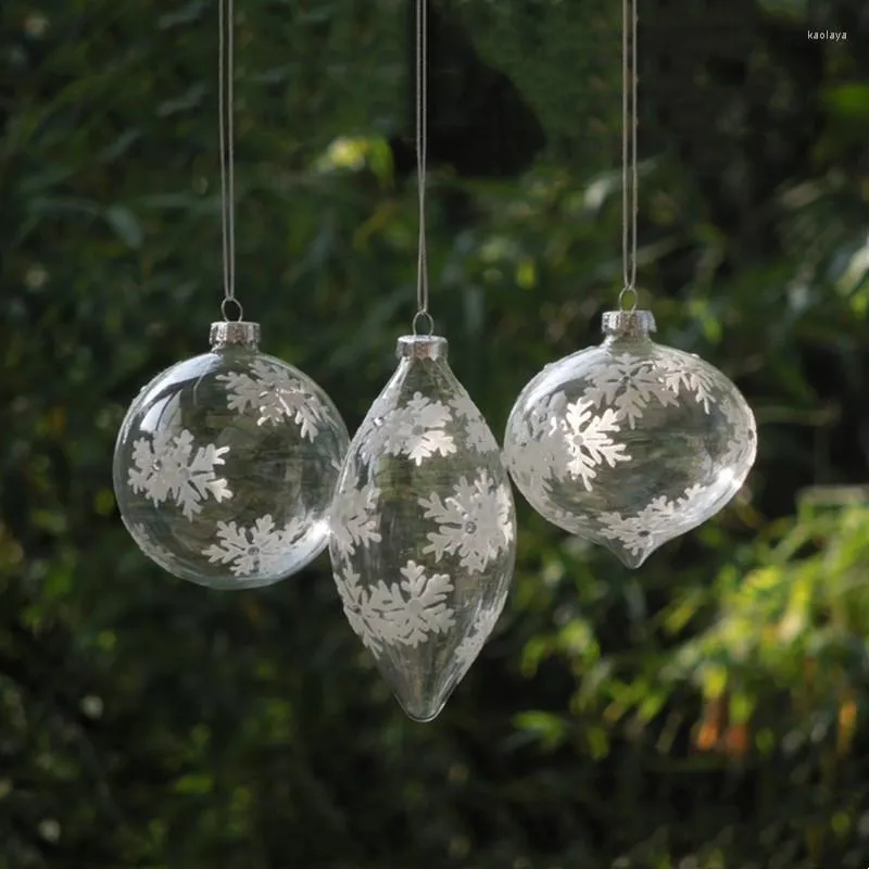Party Decoration 12pcs/pack Snowflake Drawing Hanging Glass Ball Christmas Day Transparent Globe Pendant Festival Friend Gift