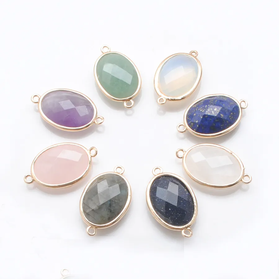 Perle di pietra di gemme naturali grezze ovali sfaccettate due accessori per fibbia per orecchini artigianali fai -da -te che producono bn402