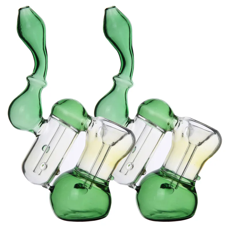 7" Double Chamber Glass Bubblers Smoking Hand Pipes Tobacco Dry Herb Wax Bowl Spoon Pipe Portable Pocket Mini Dual Filtration Percolator Bongs
