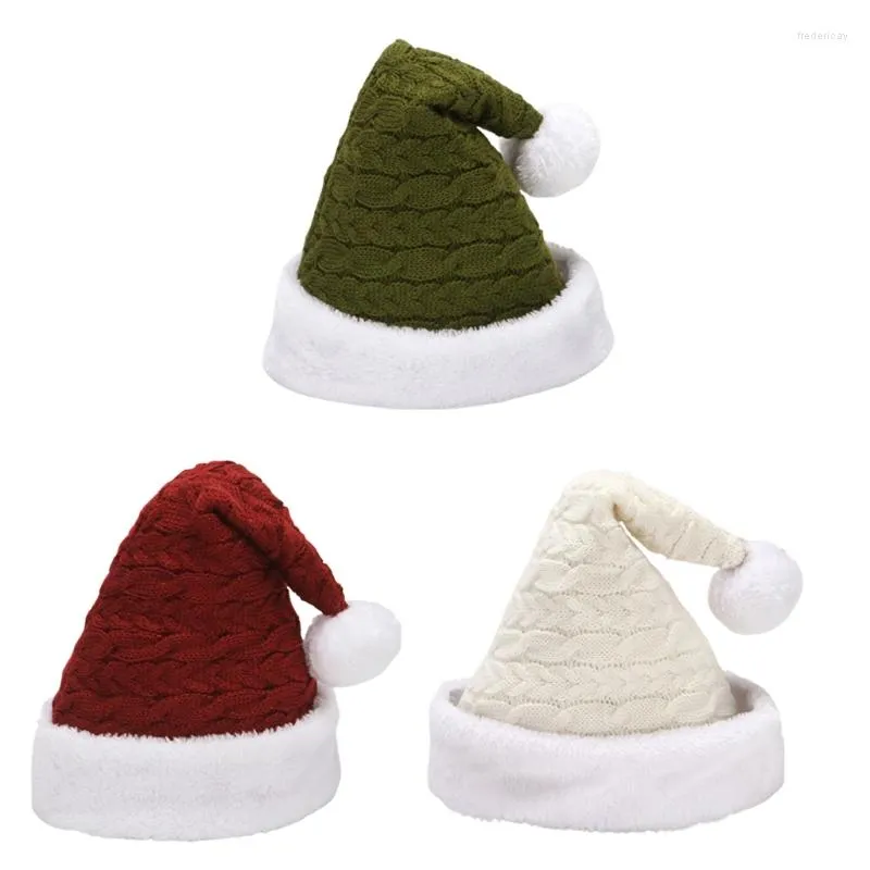 Basker c6ud stickad santa hatt med pompom ull jul stickning xmas gåva för halloween år tacksägelse