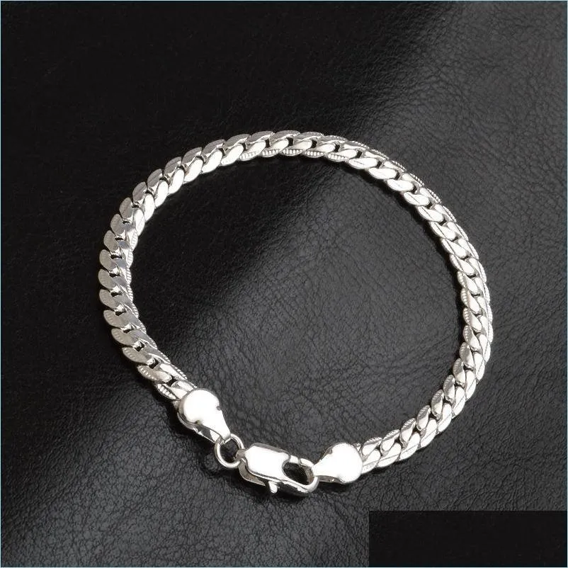 Link Chain 925 Sterling Sier 6mm FL Sideways Bracelet for Women Men Chain 20cm Fashion Wedding Engagement Sieraden 1217 T2 Drop Deliv Dhnyq