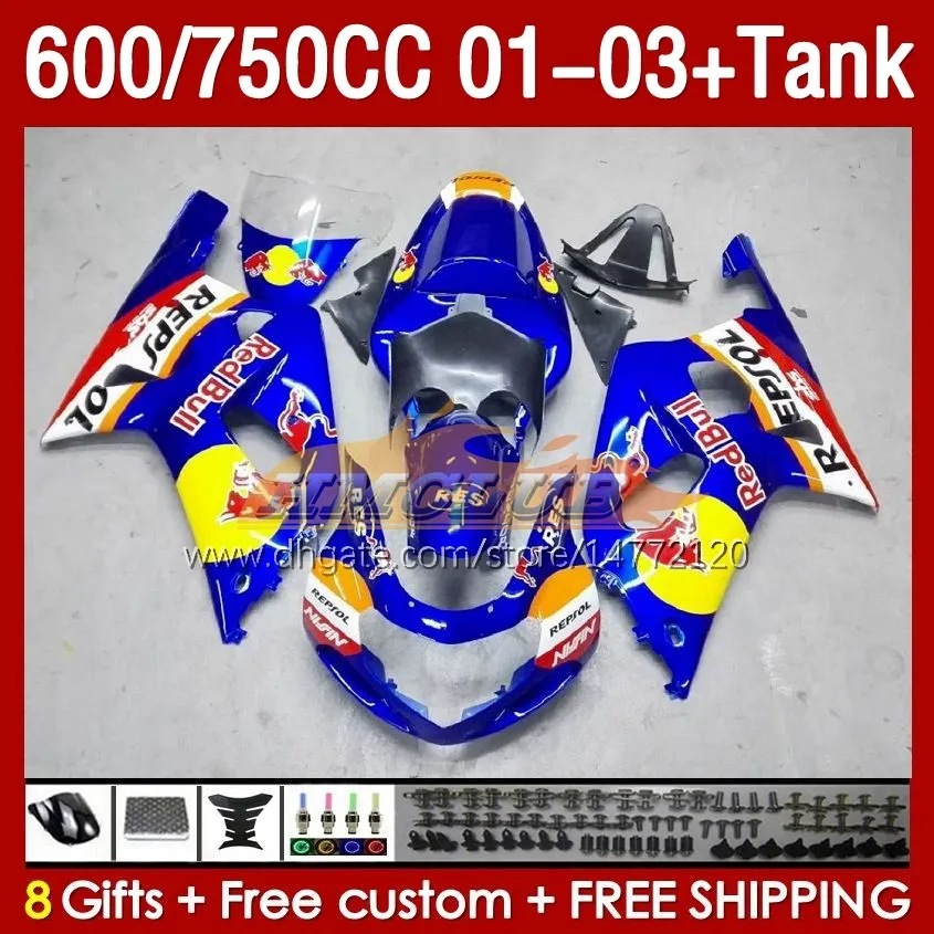 OEM Zbiornik Fairings dla Suzuki GSXR600 750cc GSXR-750 K1 2001-03 152NO.23 600cc GSXR 600 750 CC GSXR750 01 02 03 GSXR-600 2001 2002 2003 Forma Otrzymana Foring Yellow Blue