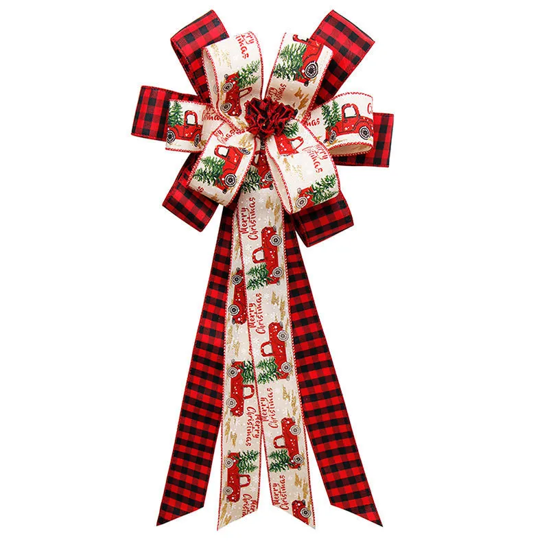 Decorazioni natalizie Grandi fiocchi Decorazione dell'albero Ornamento Plaid fatto a mano Bowknot Anno Decorazioni per la casa Confezione regalo per artigianato 220914