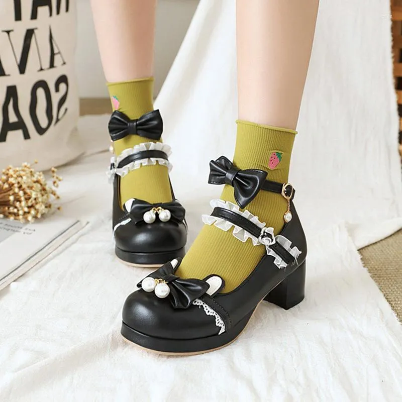 Zapatos de vestir de gran tamaño 34-48 Sweet Girls Anime Cosplay Lolita Lace Mary Janes Pumps plataforma japonesa Harujuku Kawaii Cute Women