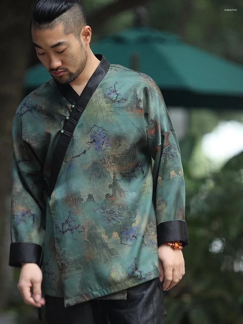 Men's Casual Shirts Chinese Style Men 'S Silk Twill Han Clothing For Original Mulberry Vintage Coat