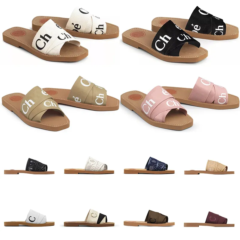 2023 women woody mules flat sandals slides designer rubber canvas slippers white black sail womens fashion outdoor beach slipper shoes
