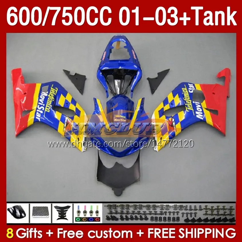 OEM Fairings & Tank For SUZUKI GSXR-750 GSXR600 750CC K1 GSXR750 01 02 03 152No.43 600CC GSXR 750 600 CC 2001 2002 2003 GSXR-600 01-03 Injection Mold Fairing red blue glossy