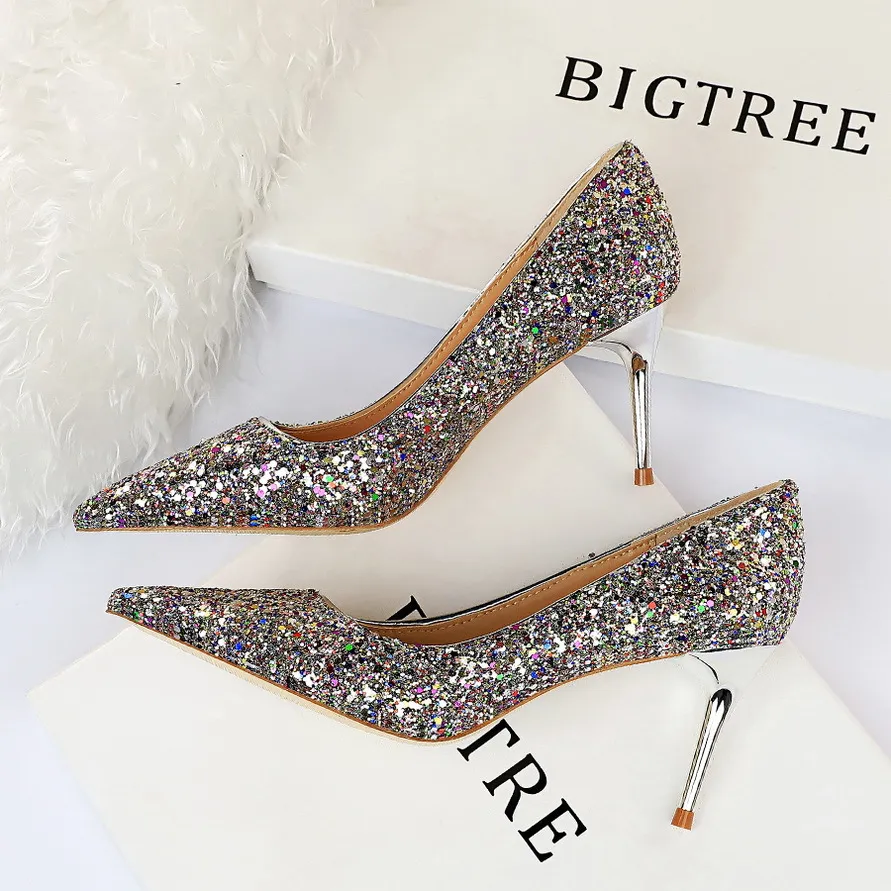 Women's high heels Lu Boo Glitter Silver Shining grey - KeeShoes
