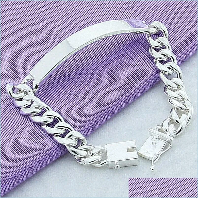 Link Chain 925 Sterling Sier 10Mm Smooth Sideways Chain Bracelet For Men Woman Charm Wedding Engagement Party Fashion Jewelry 1273 T Dhr0Q