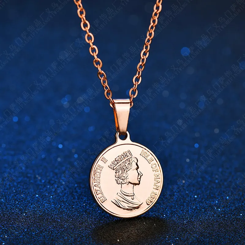 Party Favor Fashion Pendant Necklaces Queen Elizebeth II Rose Gold Coin Pendants