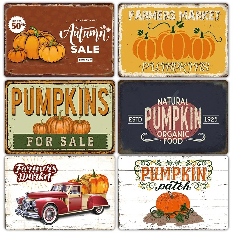 Pumpkin Christmas Tin Sign Metal Painting Vintage Farm fresh Poster Plate Thanks giving Retro Metal Signs Plaque Bar Pub Kitchen Home Decor Halloween Kids Gifts