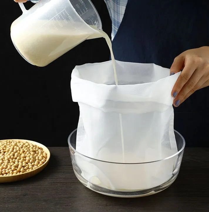 Soya sütü şarap fındık çantası kehanet süzgeçleri çay kahve yağı yoğurt filtre net örgü mutfak gıda yeniden kullanılabilir naylon süzgeç