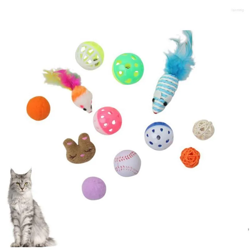 Cat Toys 12PCS Toy Set Interactive Faux Feather Plush Kitten Ball Pet Playing Scratching Accessories