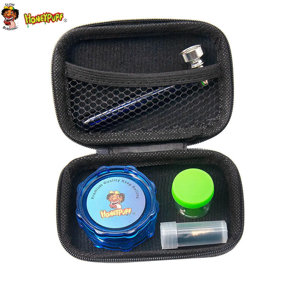 Fumer Kits Accessoire En Plastique Dur Herb Grinder Conteneur De Stockage En Verre Bocal Pipe En Verre Bong