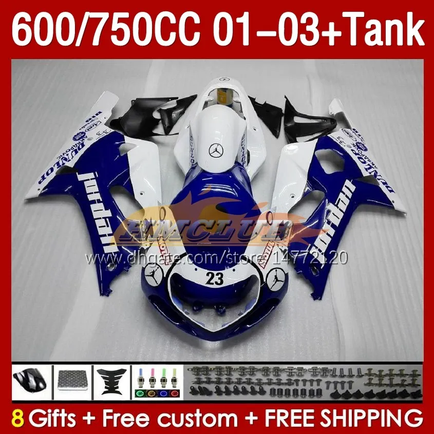 Suzuki GSXR750을위한 주사 금형 페어링 탱크 GSXR-750 750CC K1 600CC 01-03 152NO.7 GSXR 750 600 CC GSXR600 2001 2002 2003 GSXR-600 01 02 OEM 페어링 블루 공장